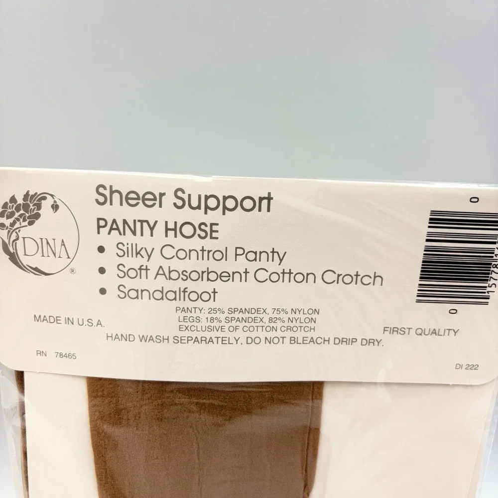 2 - Sheer Support Pantyhose By Dina Beige Queen Size 5'3 & Over 150-240 Lbs USA
